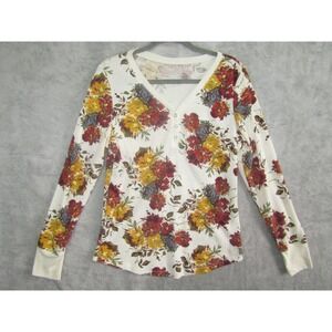 Time and Tru Floral Long Sleeve Thermal Henley Shirt‎ Womens XL